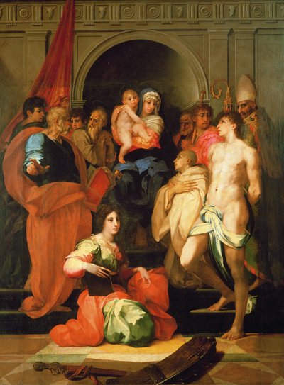 Madonna op de troon met tien heiligen door Giovanni Battista Rosso Fiorentino